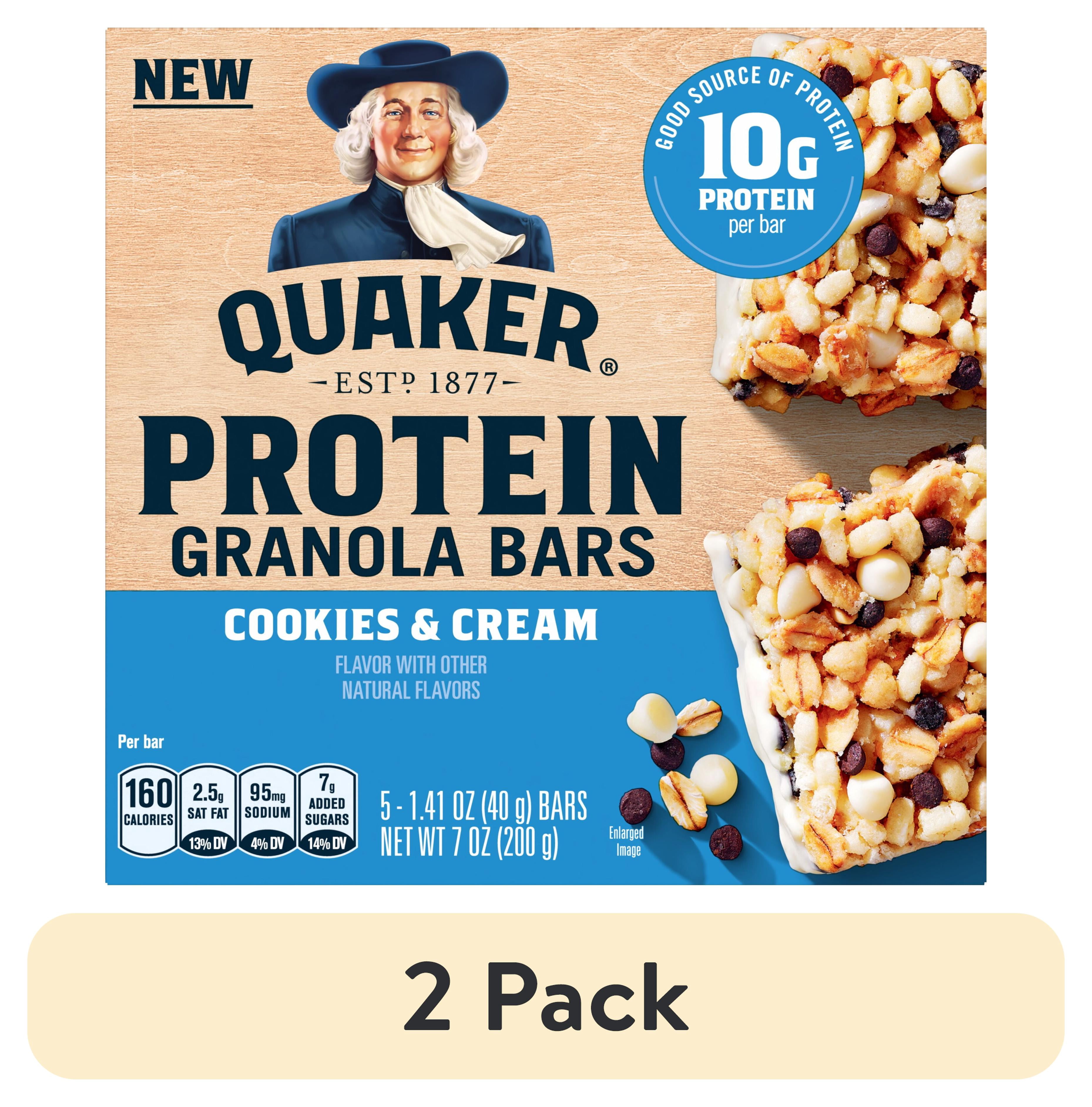 (2 pack) Quaker Protein Granola Bars, Cookies & Cream, 1.41 oz, 5 Count