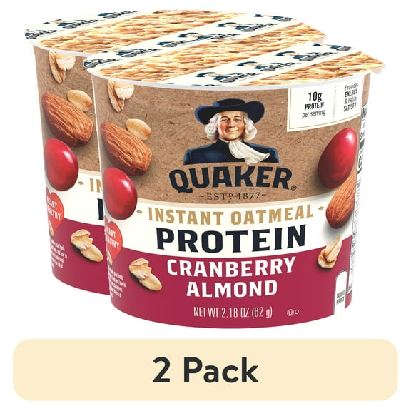 (2 pack) Quaker Select Starts Cranberry Almond Protein Instant Oatmeal, 2.18 oz Cup