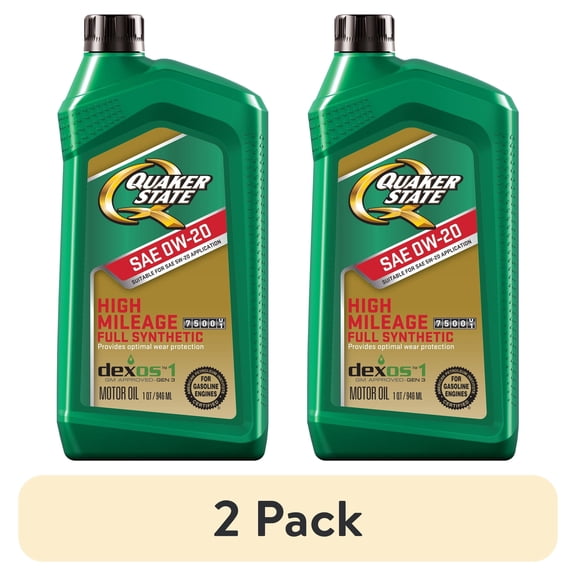 (2 pack) Quaker State Full Synthetic High Mileage 0W-20 Motor Oil, 1 Quart