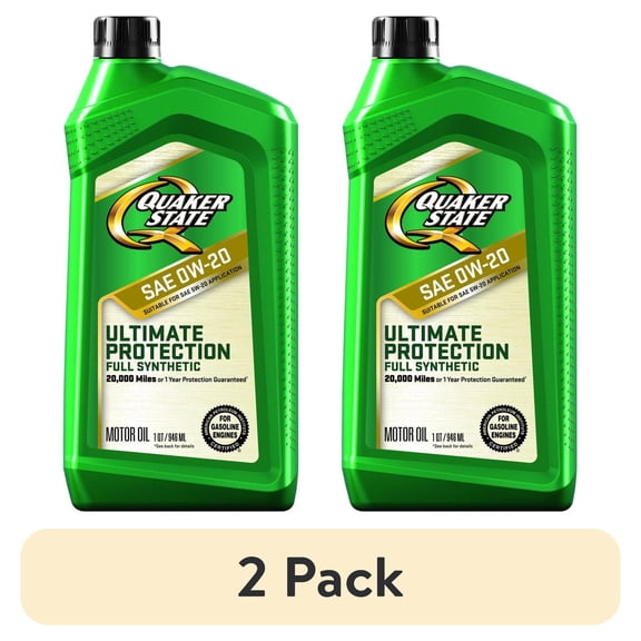 (2 pack) Quaker State Ultimate Protection Full Synthetic 0W-20 Motor Oil, 1 Quart