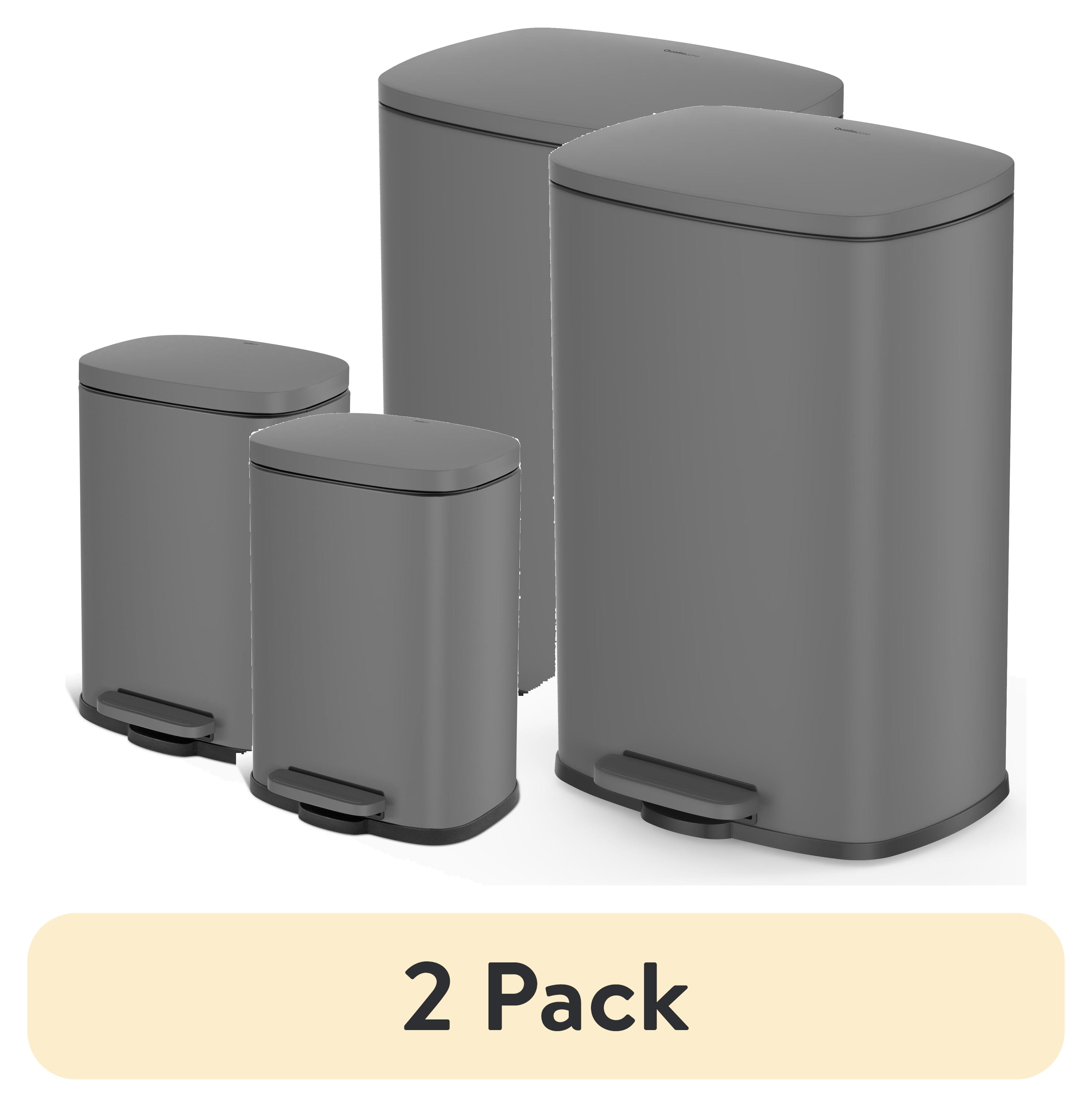 (2 pack) Qualiazero Kitchen Bathroom Trash Can Combo, 13.2 Gallon and 3.2 Gallon Stainless Steel Step Garbage Bin with Soft Close Lid, Matte Gray
