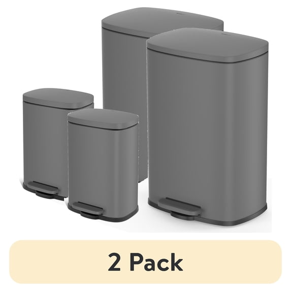 (2 pack) Qualiazero Kitchen Bathroom Trash Can Combo, 13.2 Gallon and 3.2 Gallon Stainless Steel Step Garbage Bin with Soft Close Lid, Matte Gray