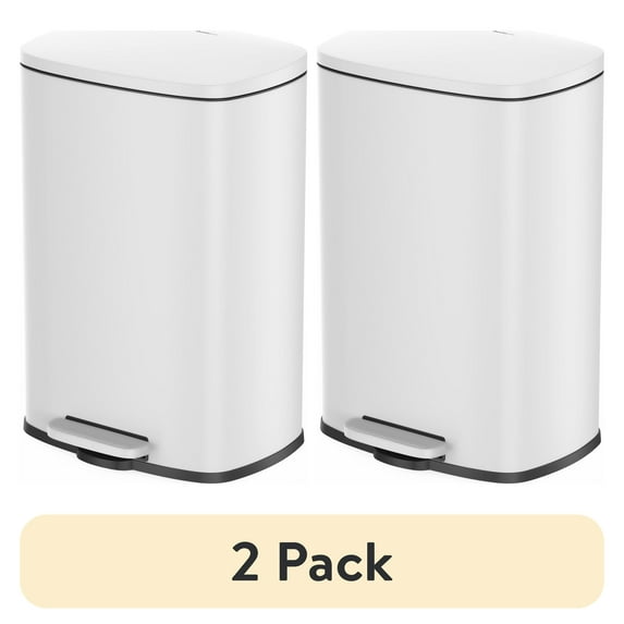 (2 pack) Qualiazero 13.2 Gallon and 3.2 Gallon Trash Can Combo, Rectangular Shape Step Can Combo - Matte White