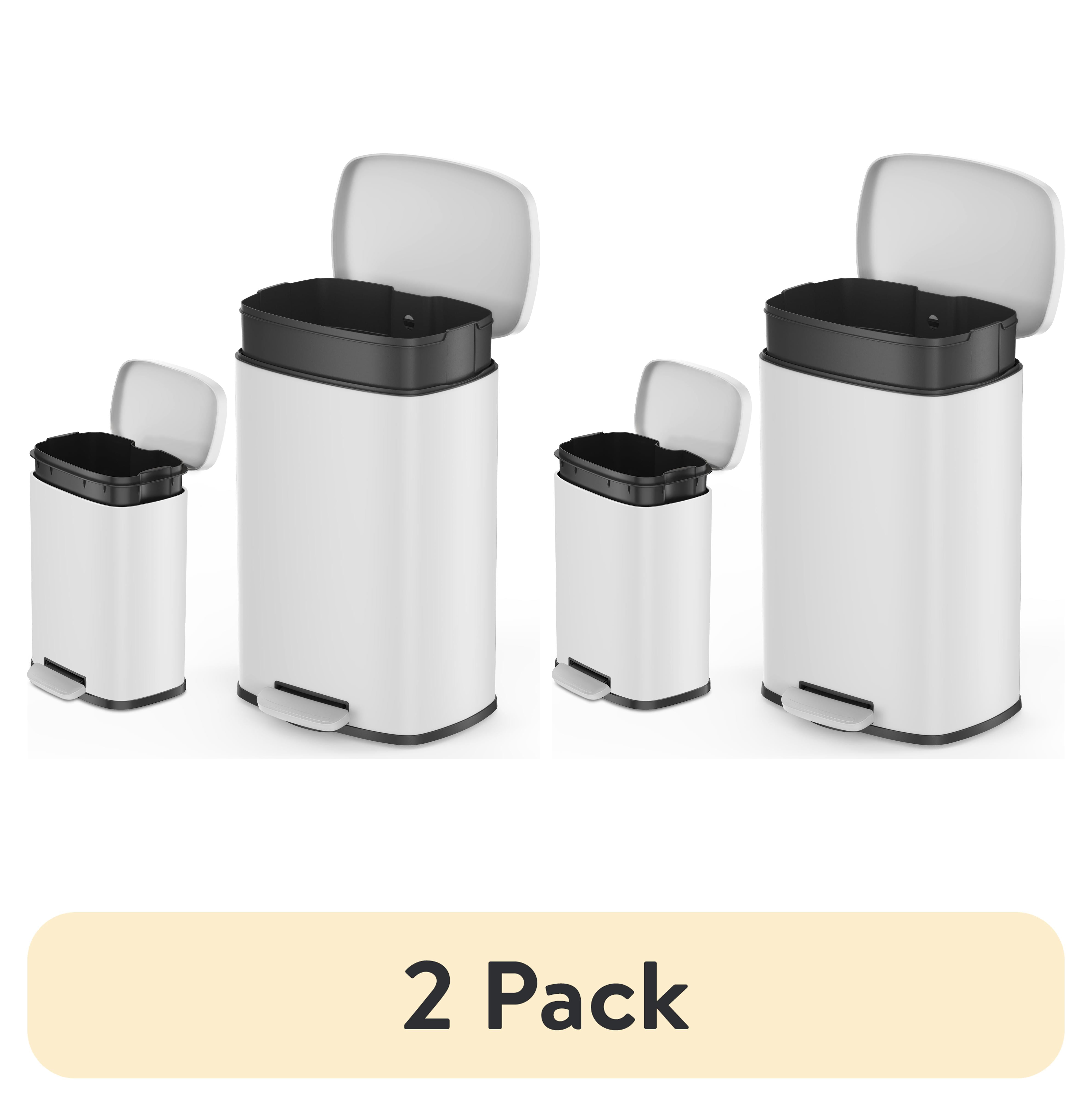(2 pack) Qualiazero Kitchen Bathroom Trash Can Combo, 13.2 Gallon and 3.2 Gallon Stainless Steel Step Garbage Bin with Soft Close Lid, Matte White