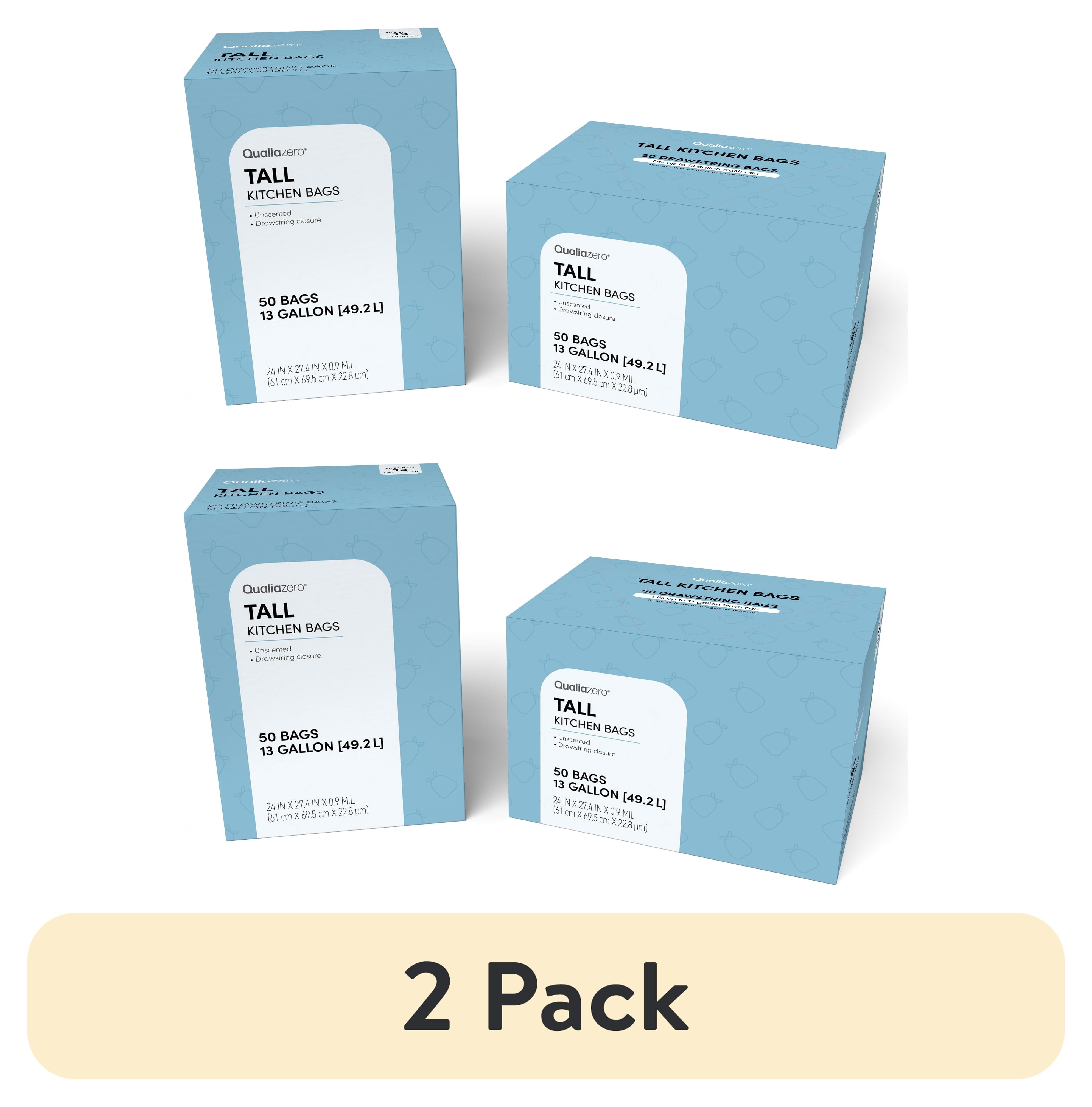 (2 pack) Qualiazero Unscented 13 Gallon Drawstring Trash Bag, 100 Pack
