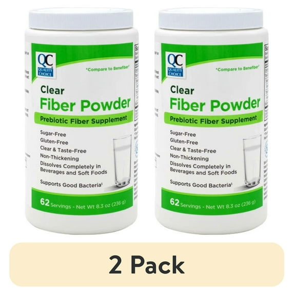 (2 pack) Quality Choice Clear Prebiotic Fiber Supplement Powder for Digestive Health - Tasteless, Non-Thickening Formula - 62 Servings, 8.3 Ounces - Ideal for Adults & Children 6 & Up Daily Fiber Powder