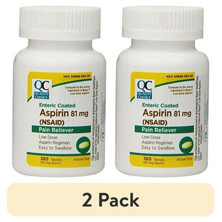 (2 pack) Quality Choice Enteric Coated Lo-Dose Aspirin NSAID Pain Reliever 81mg Tablet 365 Count