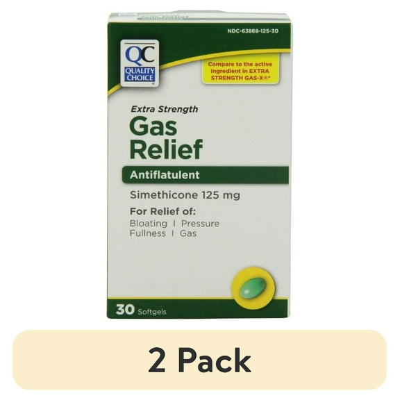 (2 pack) Quality Choice Extra Strength Gas Relief Simethicone Capsule, Liquid Filled 125mg Softgel 30 Count Each