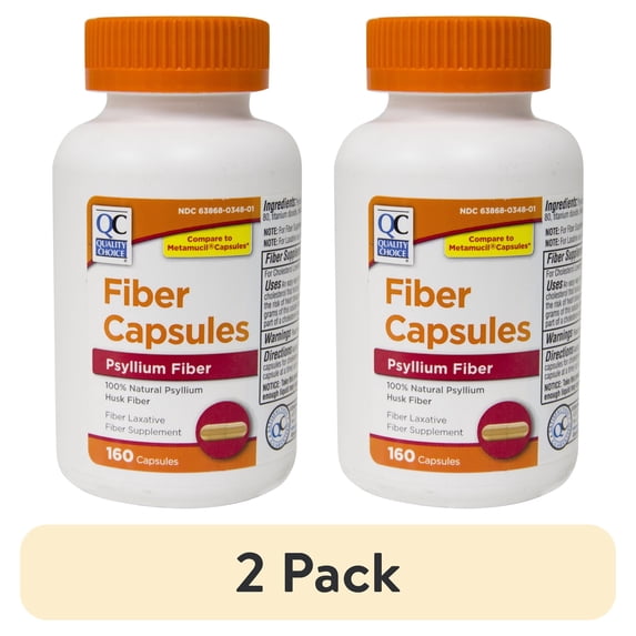 (2 pack) Quality Choice Fiber Capsules 100% Natural Psyllium Husk 160 Each