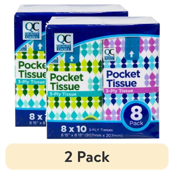 (2 pack) Quality Choice Tissue Pocket Packs 3-Ply White 8 Packets Each