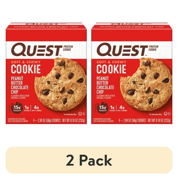 (2 pack) Quest Gluten-Free, Protein Cookies, Peanut Butter Chocolate Chip, 4 Count