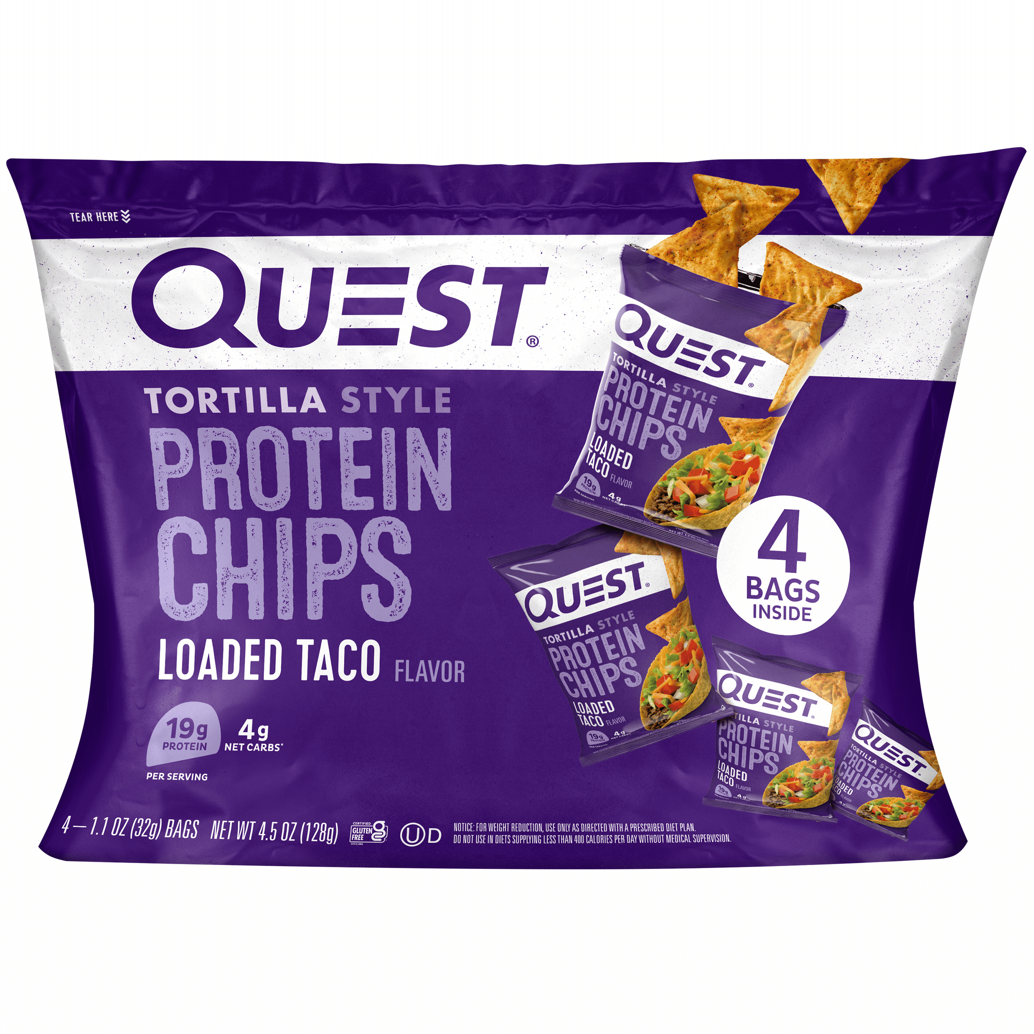 (2 pack) Quest Tortilla Style Protein Chips, Loaded Taco Flavor, Baked, Low Carb, 4 Count