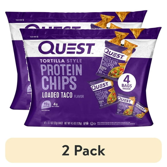 (2 pack) Quest Tortilla Style Protein Chips, Loaded Taco Flavor, Baked, Low Carb, 4 Count