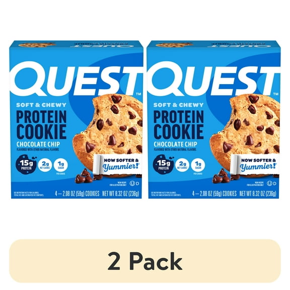 (2 pack) Quest Soft & Chewy Protein Cookie, High Protein, Chocolate Chip, 4 Count