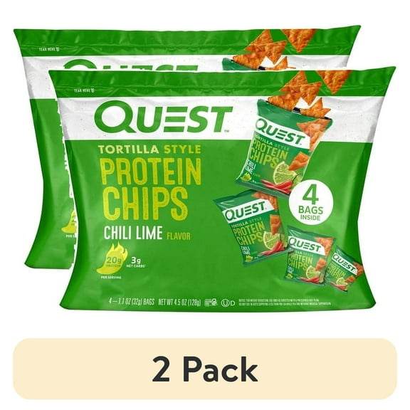 (2 pack) Quest Tortilla Style Protein Chips, Chili Lime, 1.1oz - 4 Count Bags