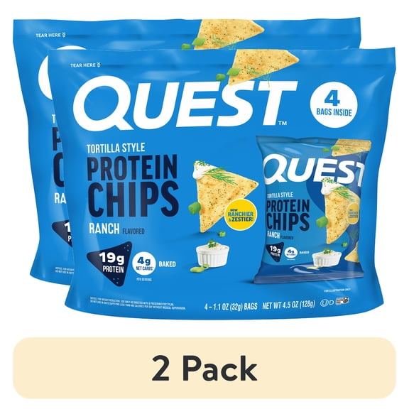 (2 pack) Quest Tortilla Style Protein Chips, Ranch, Baked, Gluten Free, 4 Count