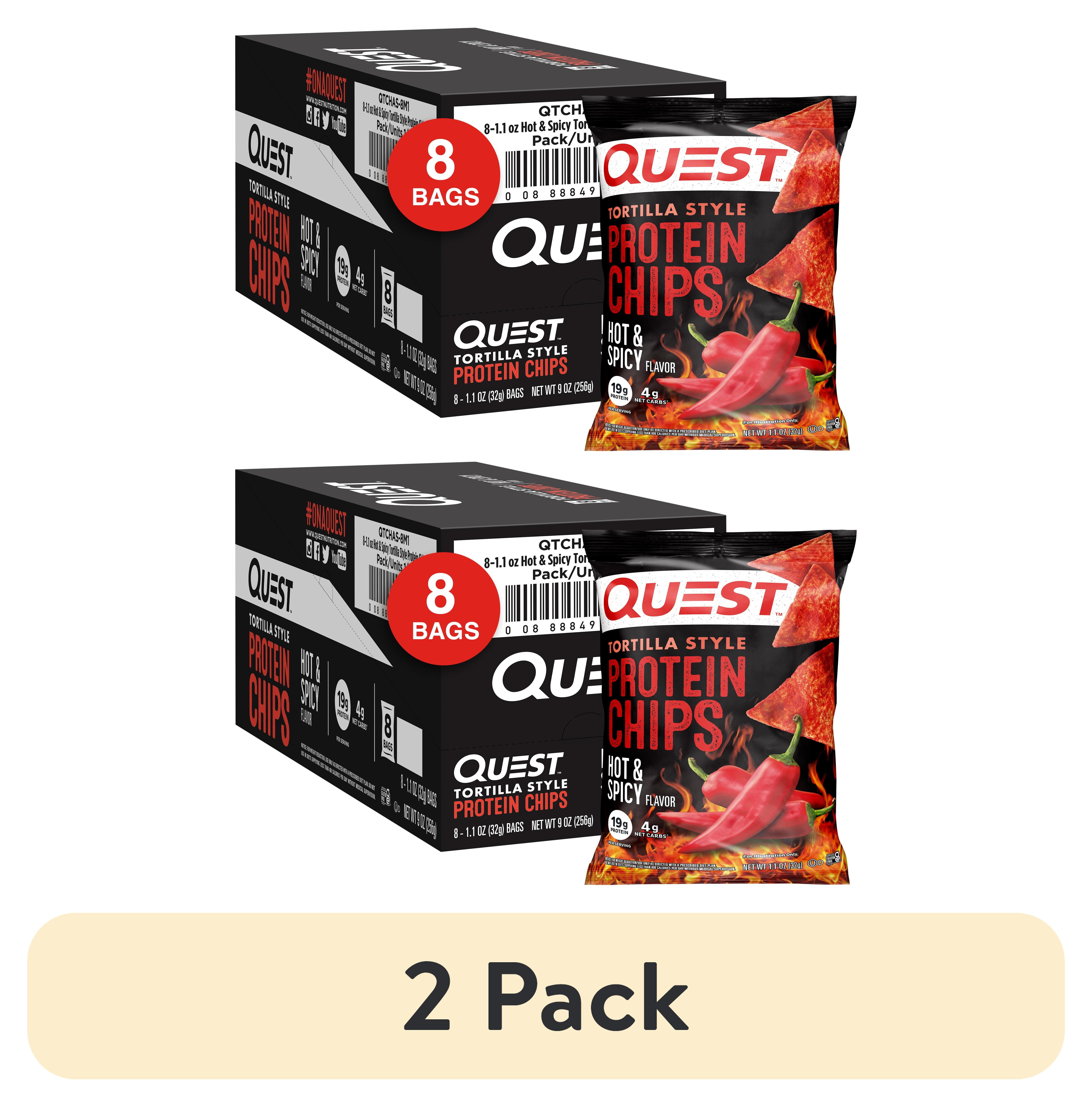 (2 pack) Quest Tortilla Style Protein Chips with 19g of Protein, Hot & Spicy Flavor, 1.1 Oz Bags, 8 Count