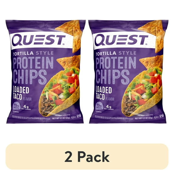 (2 pack) Quest Tortilla Style Protein Chips with 19g of Protein, Loaded Taco Flavor, 1.1 Oz, Single