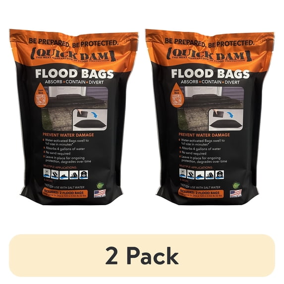 (2 pack) Quick Dam Water Activated Flood Bags, 12" x 24",2/pack