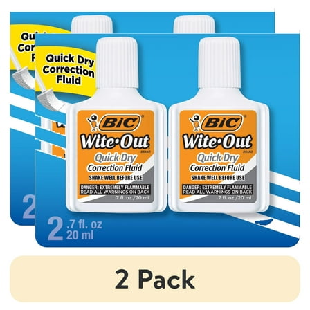 BIC Wite-Out Quick Dry Correction Fluid, 0.7 oz, White, 2 Count