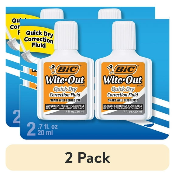 BIC Wite-Out Quick Dry Correction Fluid, 0.7 oz, White, 2 Count