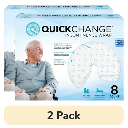 (2 pack) QuickChange Male Maximum Absorbency Incontinence Wrap, One-Size, 8 Count