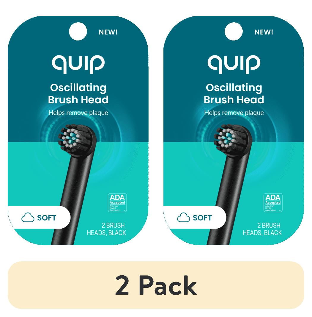 (2 pack) Quip Rev Oscillating Electric Toothbrush Head, Adult Compact Head Refill, Black, 2 Pack