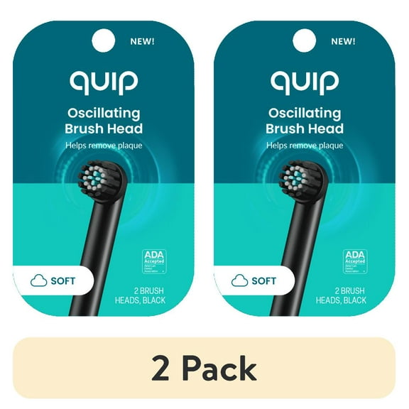 (2 pack) Quip Rev Oscillating Electric Toothbrush Head, Adult Compact Head Refill, Black, 2 Pack