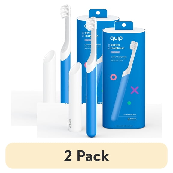 (2 pack) Quip Kids Electric Toothbrush with Built-In Timer, Blue Plastic