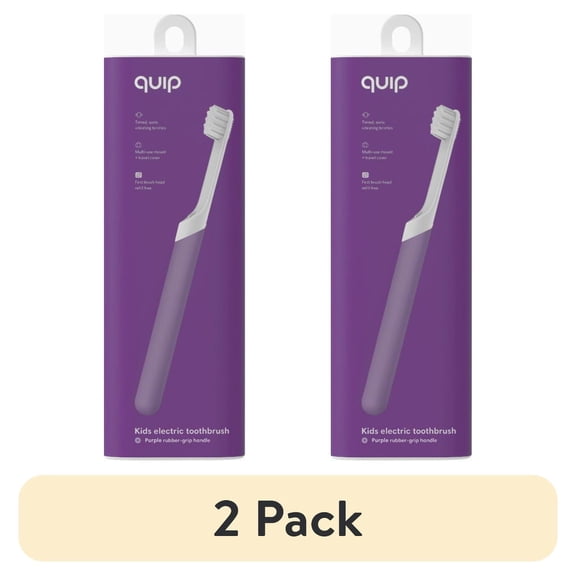 (2 pack) Quip Kids Electric Toothbrush with Built-In Timer, Purple Plastic
