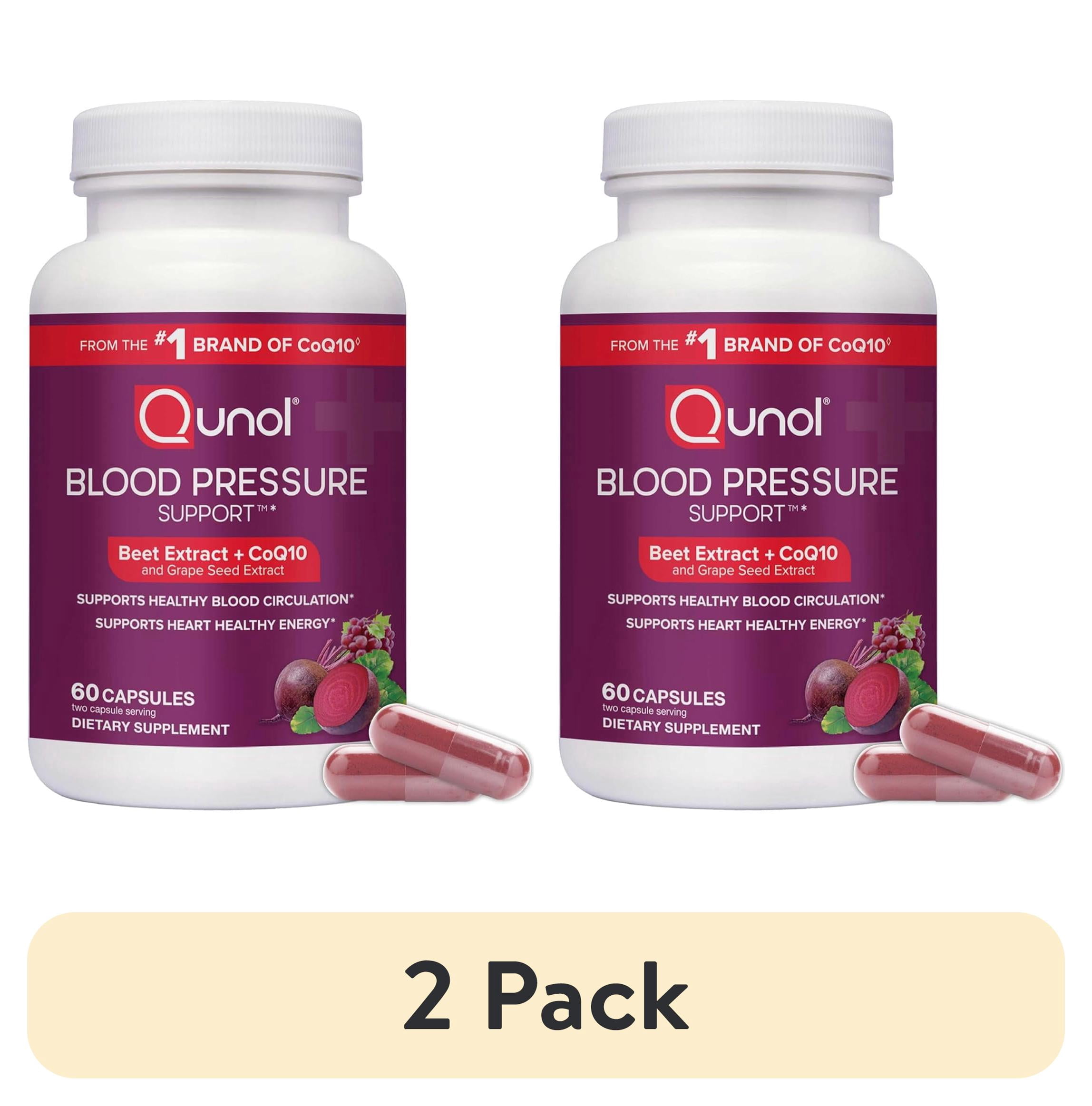 (2 pack) Qunol Blood Pressure Support, 3 in 1 Beets + CoQ10 + Grape Seed Extract, Beet Root Capsules that Supports Healthy Blood Circulation & Heart Healthy Energy, 60 Count