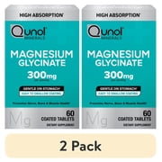 2 pack Qunol Magnesium Glycinate Tablets for Nerve, Bone, and Muscle Support, 300mg, 60 Count, Two Tablet Dose.