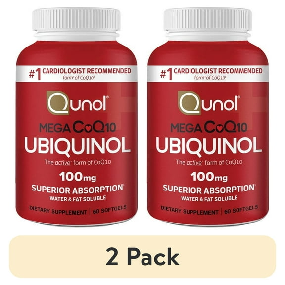 (2 pack) Qunol Mega Ubiquinol CoQ10 Softgels, 100mg, Antioxidant Supplement for Heart Health, 60 Count