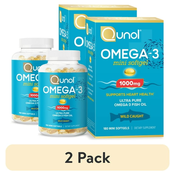Qunol Fish Oil Omega 3 Mini Softgels, 1000mg, Heart Health Support, 180 Count