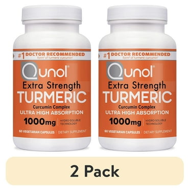(2 pack) Qunol Turmeric Curcumin Capsules, 1000mg Extra Strength Supplement, Patented Hydro-Soluble Technology, Alternative to Turmeric Curcumin with Black Pepper, 60 Veggie Capsules