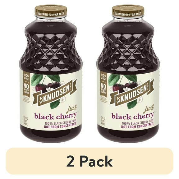 (2 pack) R.W. Knudsen Family Just Black Cherry Juice, 100% Juice, 32 oz, Glass Bottle