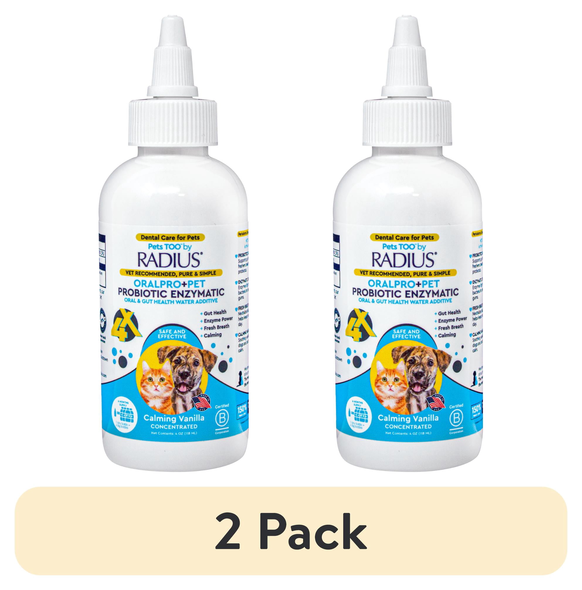 (2 pack) RADIUS Probiotic Dental Care Water Additive, Clean and Protect Teeth, 4 oz Recycled Bottle, for Dogs and Cats