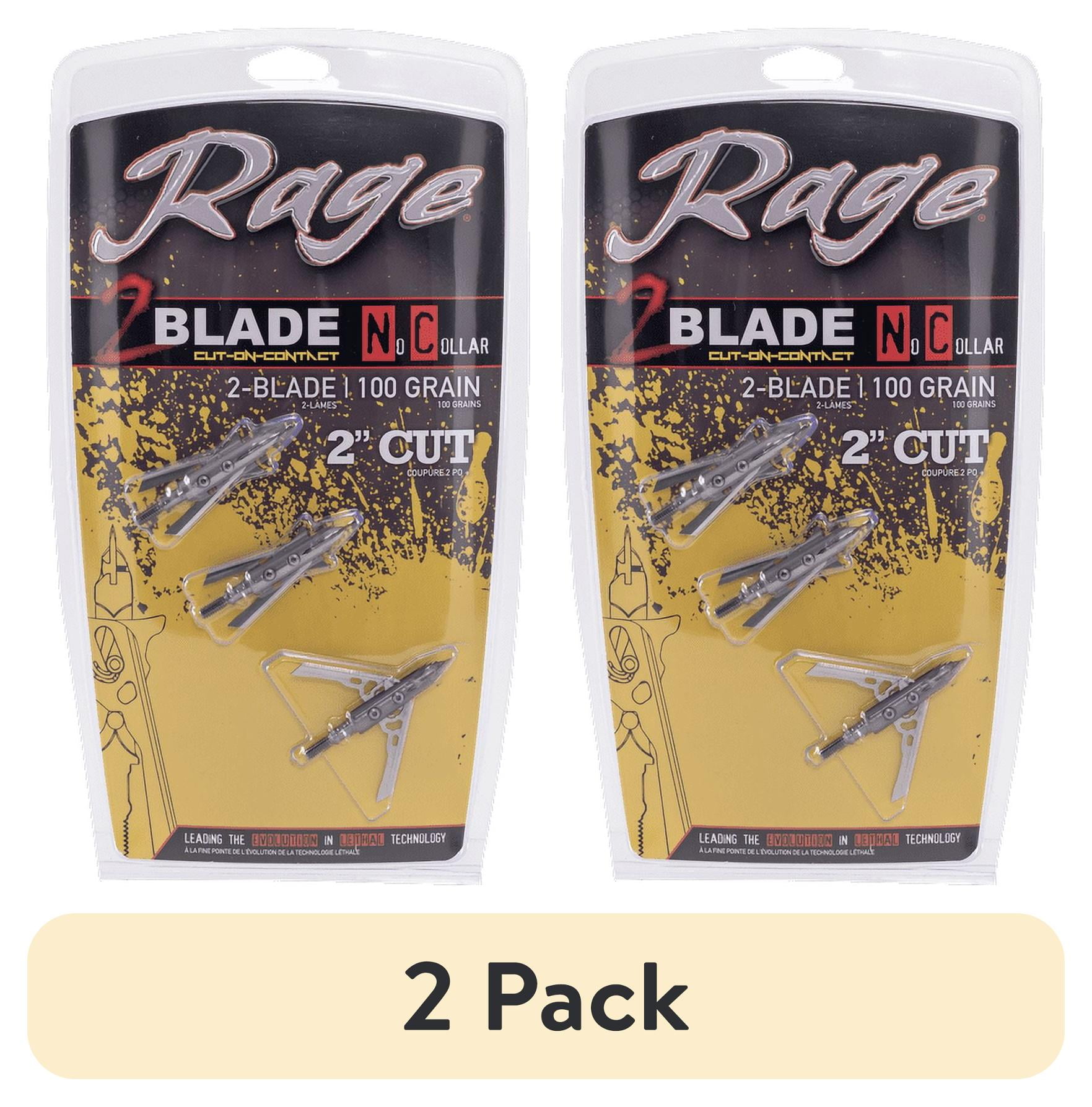 (2 pack) Rage 2-Blade Cut-On-Contact No Collar Broadhead, 3 Pack, 100 Grain, .035" Stainless Steel Blades