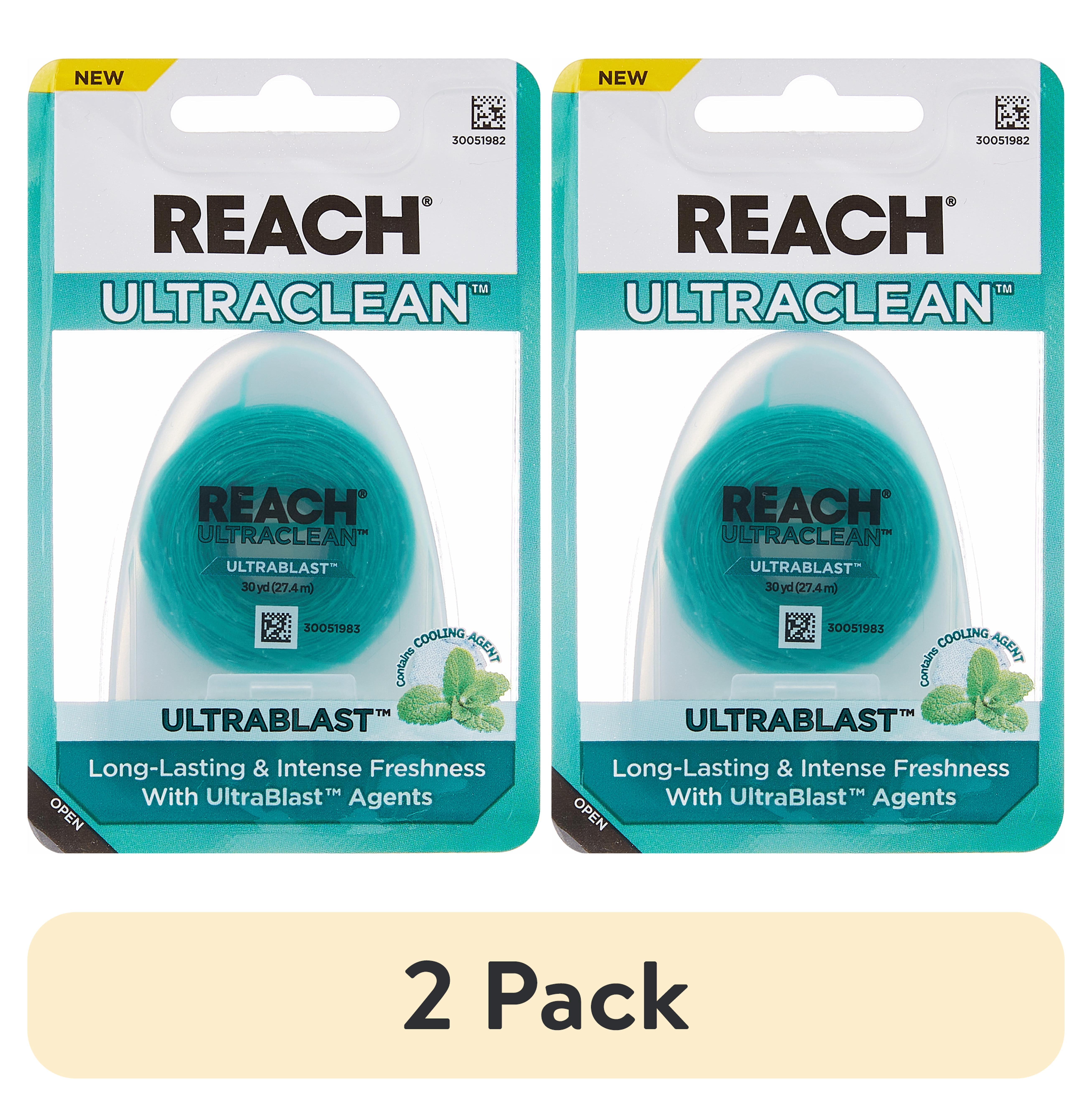 (2 pack) REACH® Ultraclean Ultrablast Cool Mint Dental Floss 30 YDS