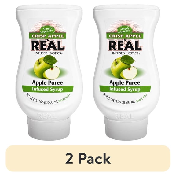 (2 pack) REAL Infused Exotics Crisp Apple Apple Puree Infused Syrup, 16.9 Fl Oz Bottle