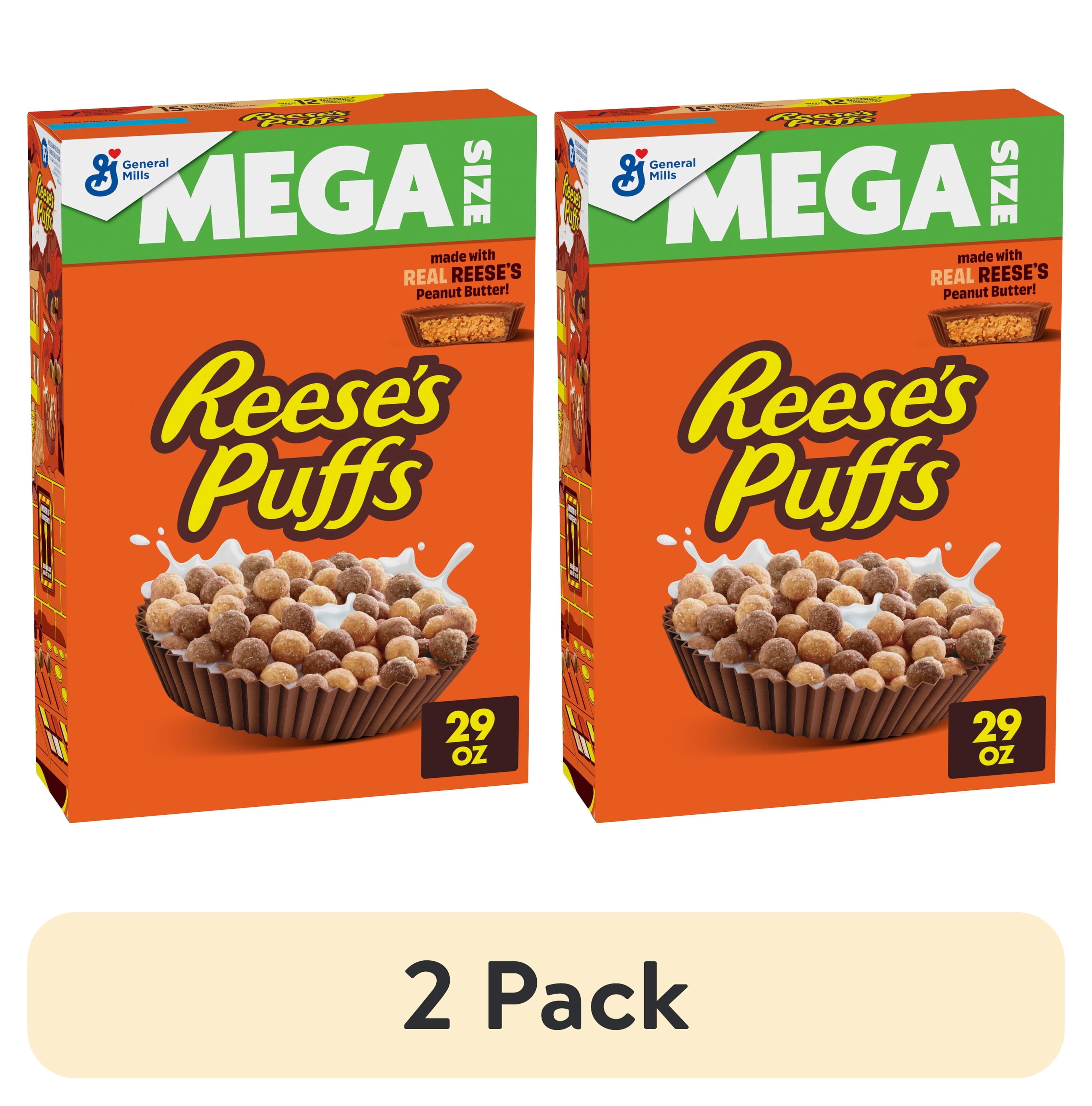 (2 pack) REESE'S PUFFS Breakfast Cereal, Chocolatey Peanut Butter Cereal, Mega Size, 29 oz
