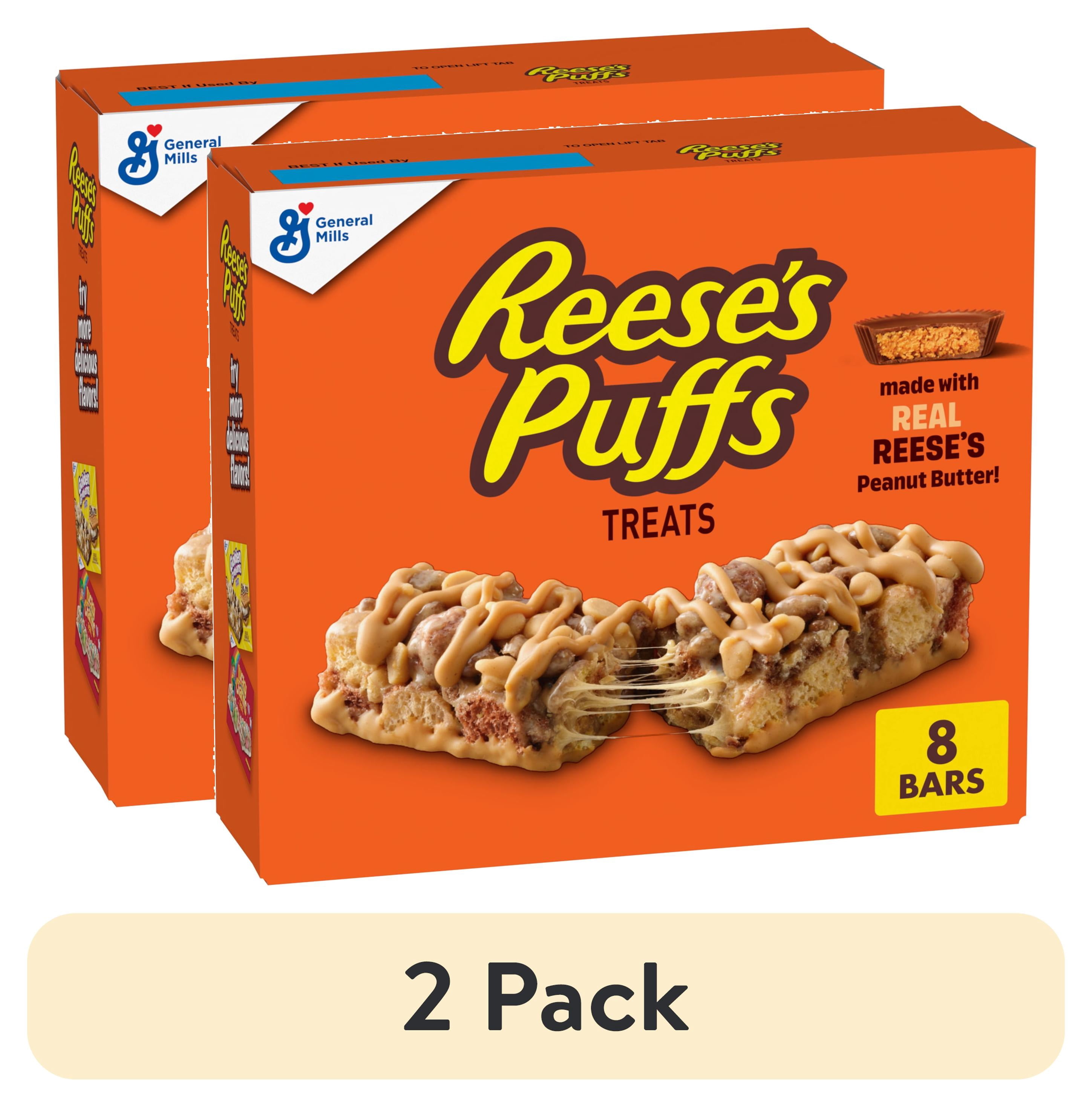 (2 pack) REESE'S Puffs Cereal Treat Bars, Peanut Butter and Cocoa, Snack Bars, 8 Count, 6.8 oz
