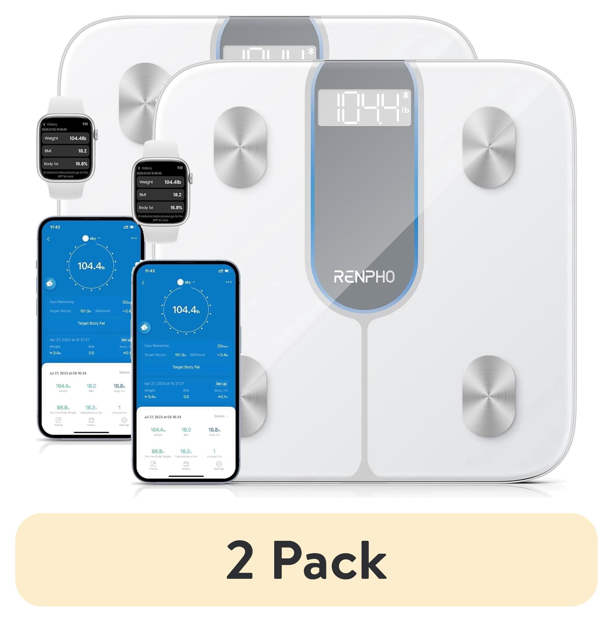 (2 pack) RENPHO Bluetooth Smart Body Fat Scale with App, High Precision, 13 Key Health Metrics, 440lbs, White