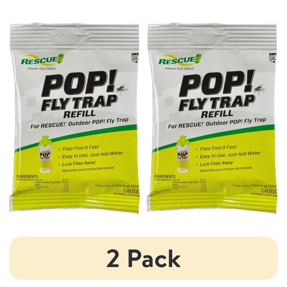 (2 pack) RESCUE! POP! Fly Trap Bait Refill, Outdoor Use, Water Souble Powder, 1 Pack