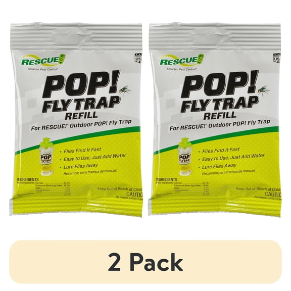 (2 pack) RESCUE! POP! Fly Trap Bait Refill, Outdoor Use, Water Souble Powder, 1 Pack