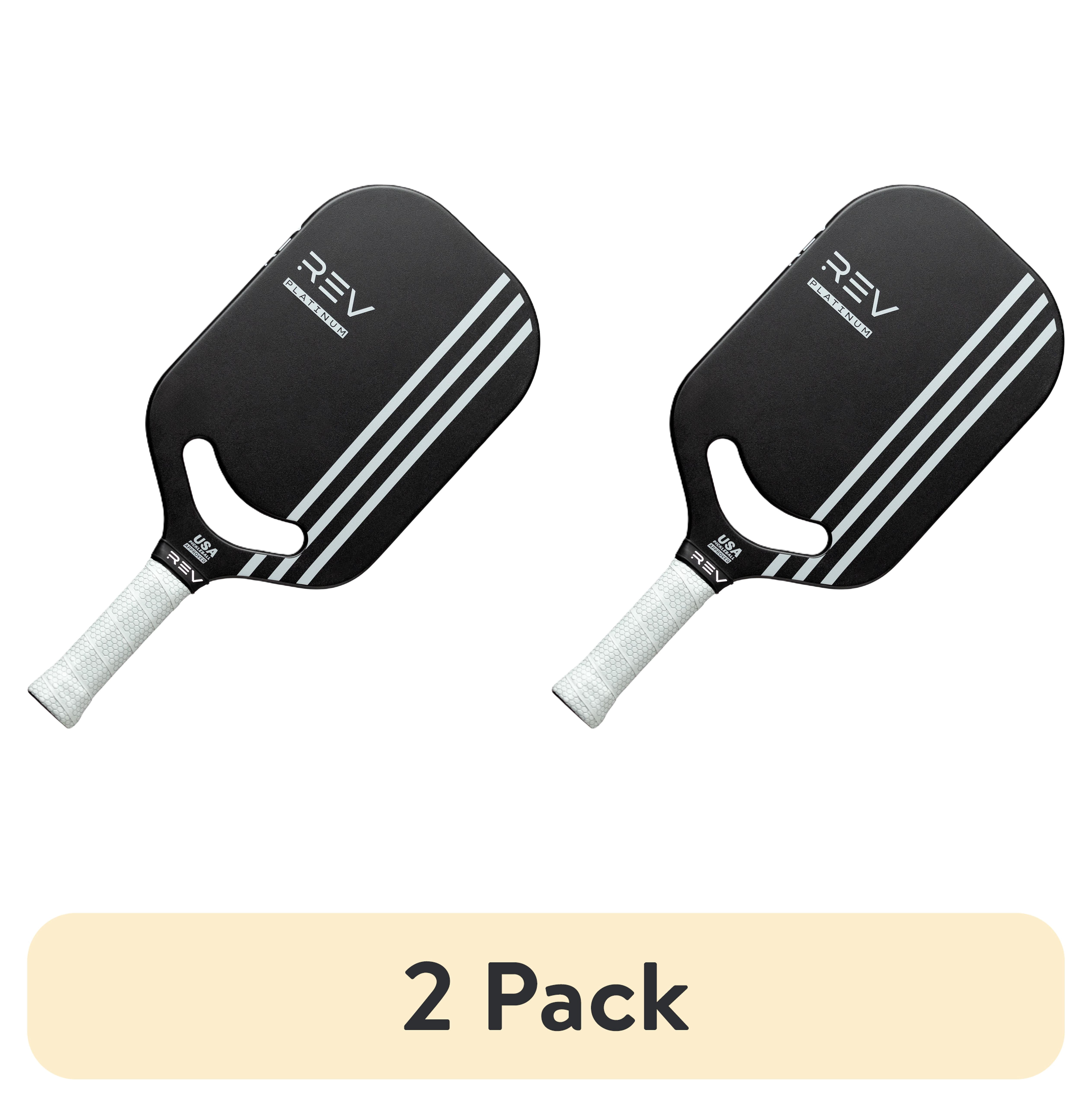 (2 pack) REV Platinum Edgeless Pickleball Paddle, Carbon Fiber Face, Polypropylene Honeycomb Core, 8oz, Black