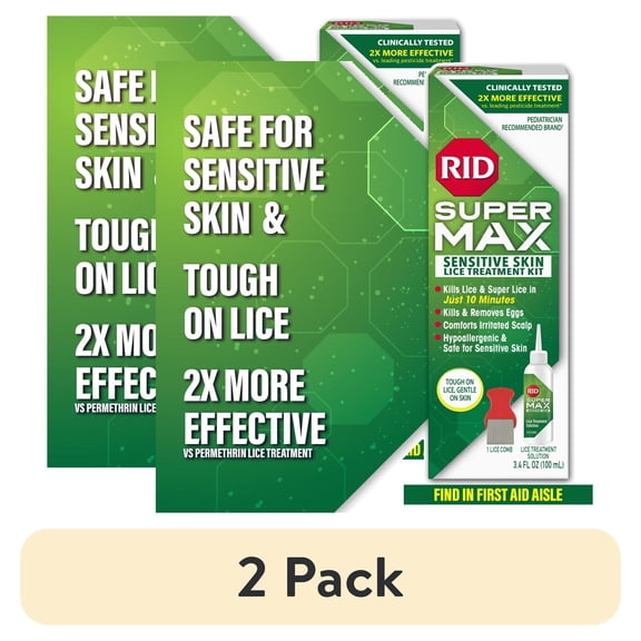 (2 pack) RID Super Max Sensitive Skin Lice Elimination Treatment Kit, Includes Nit Comb & Instructions, 3.4 fl oz