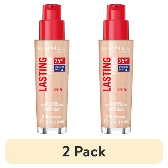 (2 pack) RIMMEL Lasting Finish 25Hr Liquid Foundation +SPF20, 010 Rose Ivory, 1 fl oz