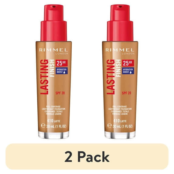 (2 pack) RIMMEL Lasting Finish 25Hr Liquid Foundation +SPF20, 410 Latte, 1 fo