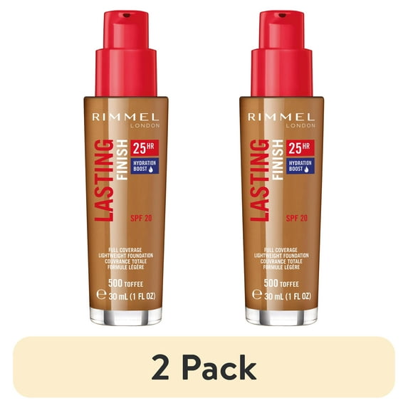 (2 pack) RIMMEL Lasting Finish 25Hr Liquid Foundation +SPF20, 500 Toffee, 1 fo